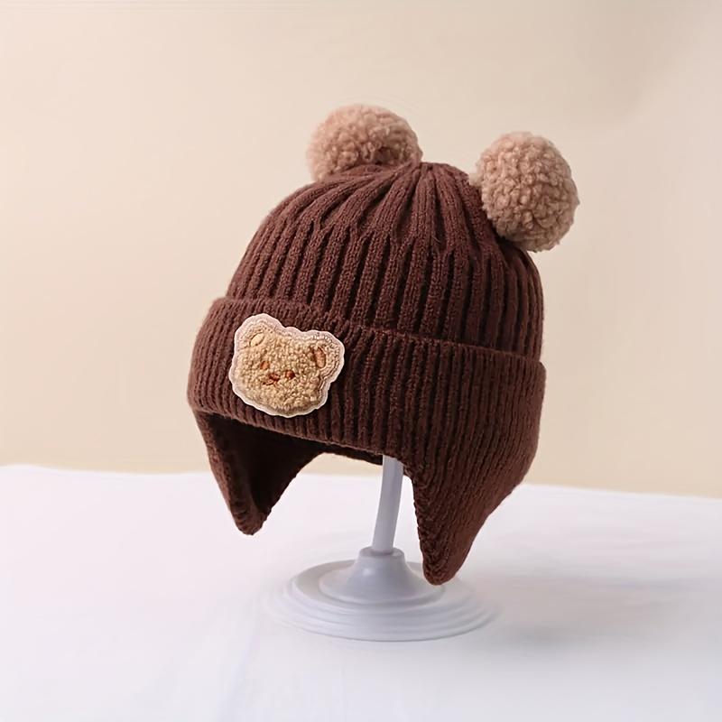 1pc Adorable Cartoon Bear Knit Beanie Ears & Button Eyes - Stretchy 100% Polyester Winter Hat for Toddlers 0-3 Years, Cozy Warm Toddler Boy & Girl Hat