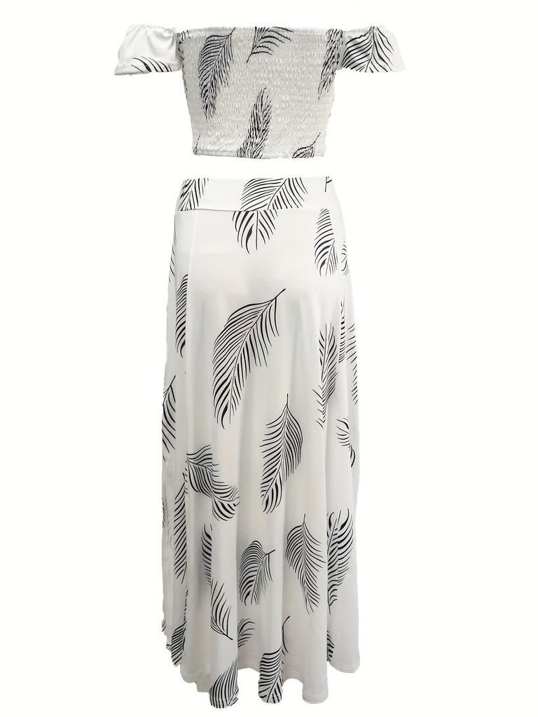 2024 European & American Summer Slim-Fit Strapless Bohemian Mid-Length Vintage Print Dress Set
