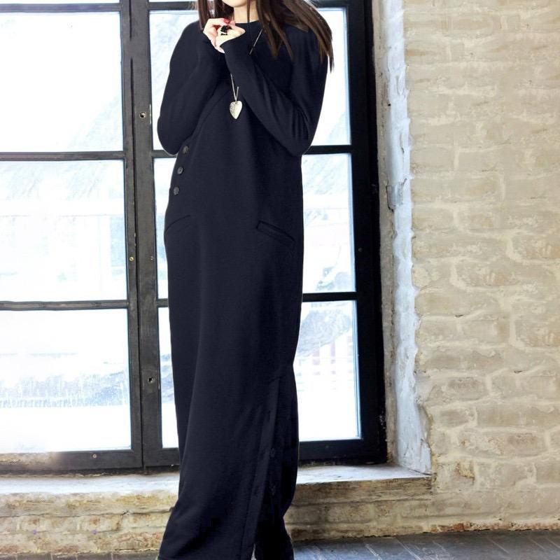 Women Winter Warm Dress Spring Basic Maxi Dress Vintage Long Sweatshirt Dress Casual Pullovers Long Sleeve Button Vestidos