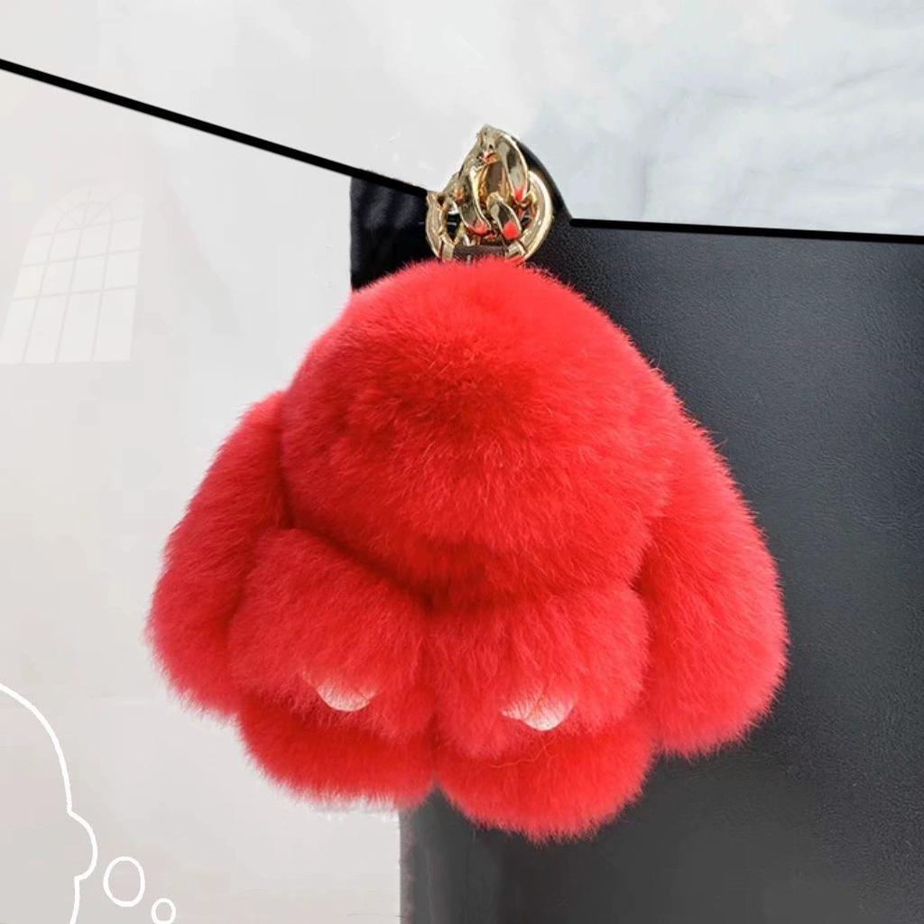 Cute Faux Mink Fur Plush Bunny Pendant Keychain Charm
