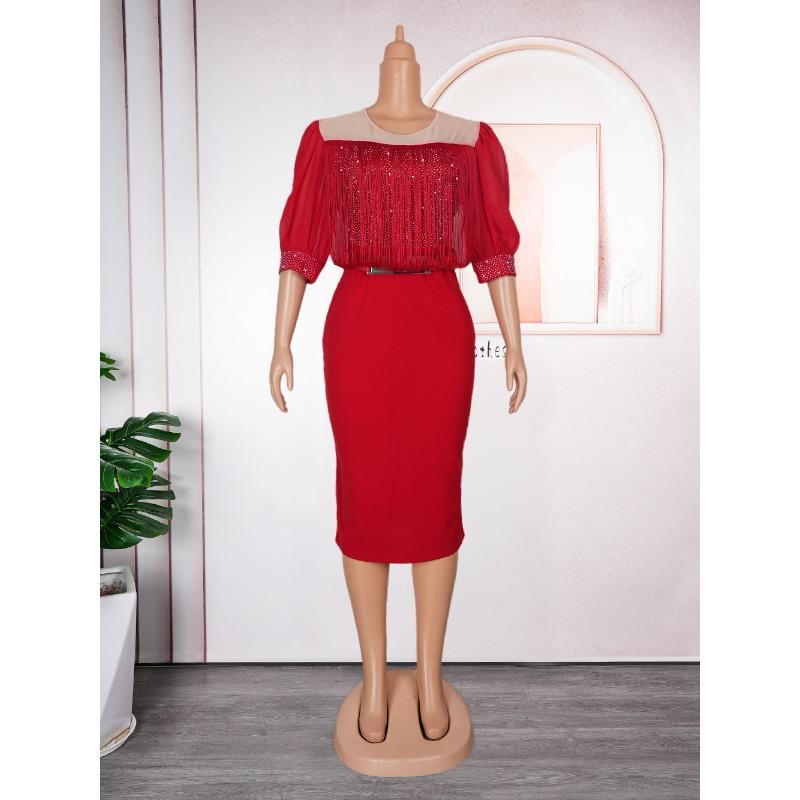 Übergröße Damenmode Pendler Chic Fransen Hüftkleid