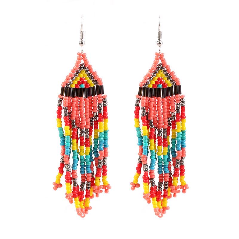 European & American Multi-Layer Rice Bead Retro Tassel Earrings
