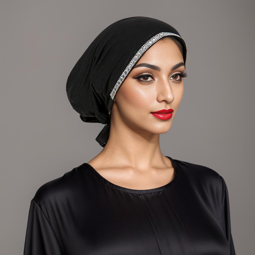 New Modal Rhinestone Band Muslim Turban Hat Inner Hijab Caps Islamic Underscarf Bonnet India Hats Female Headwrap Turbante Mujer