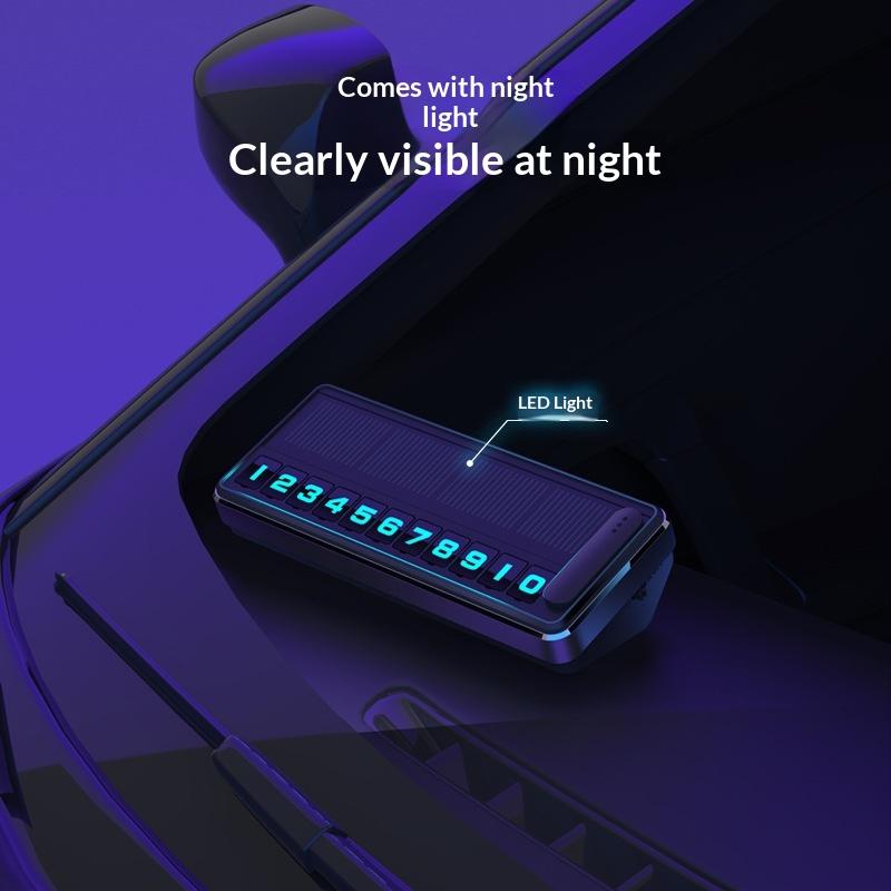 Solární LED osvětlení na telefonním čísle automobilu Dočasná parkovací karta Skryté štítky Parkovací zastávka Parkovací zařízení pro více čísel