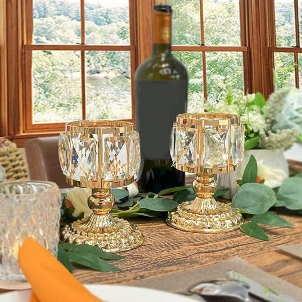 Ornaments European Style Crystal Candle Holder Iron Cylinder Candle Cup Shiny Decorative Tealight Holder Home Decor