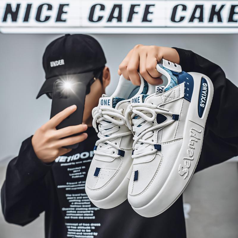 

Мужская мода, повседневная низкая обувь для скейтбординга, удобные кроссовки для мальчиков, студенты, трендовая мягкая подошва, классическая дышащая нескользящая спортивная обувь 44 белый/синий