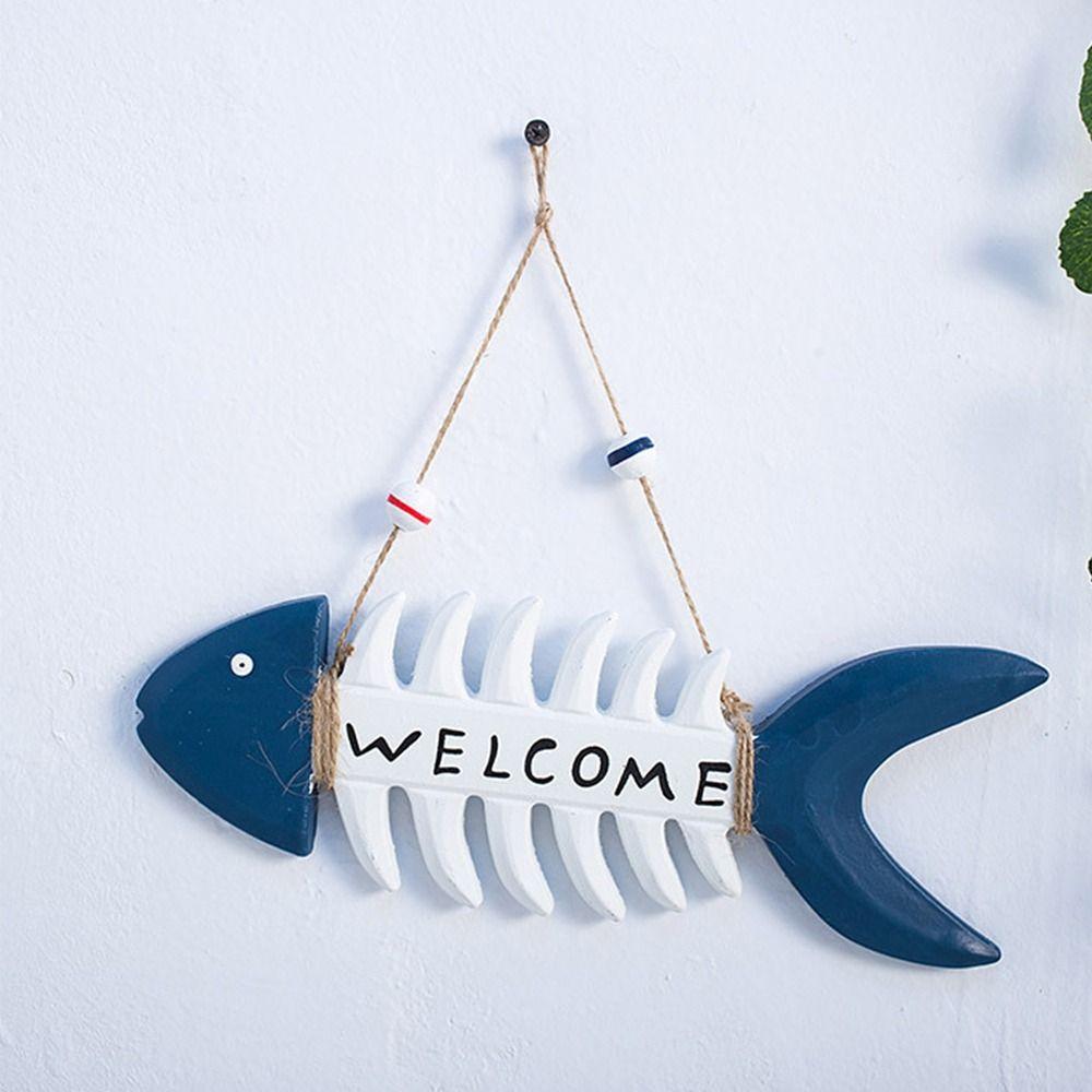 

Приветственный знак в стиле океана, деревянные поделки, рыбный декор, морской орнамент, подвесные бирки Fish bones sign
