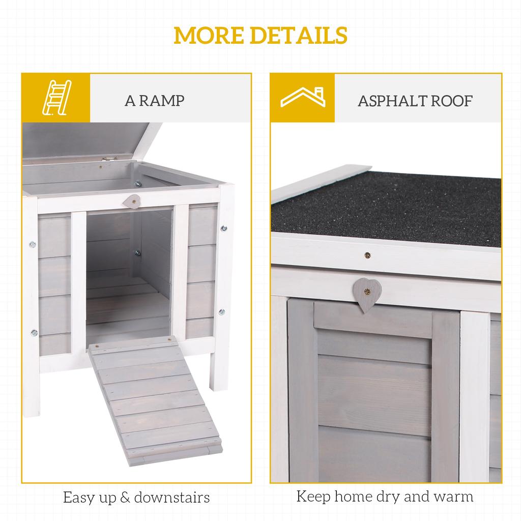 Rabbit Hutch Rabbit Cage with Ramps/Door, Opening and Waterproof Roof - In Fir Wood 51 X 42 X 43 Cm Grey and White