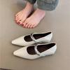 Niche Sense of Design Mary Jane Gentle Metal Buckle Pointed Shallow Mouth Soft Leather Commuter Shoes