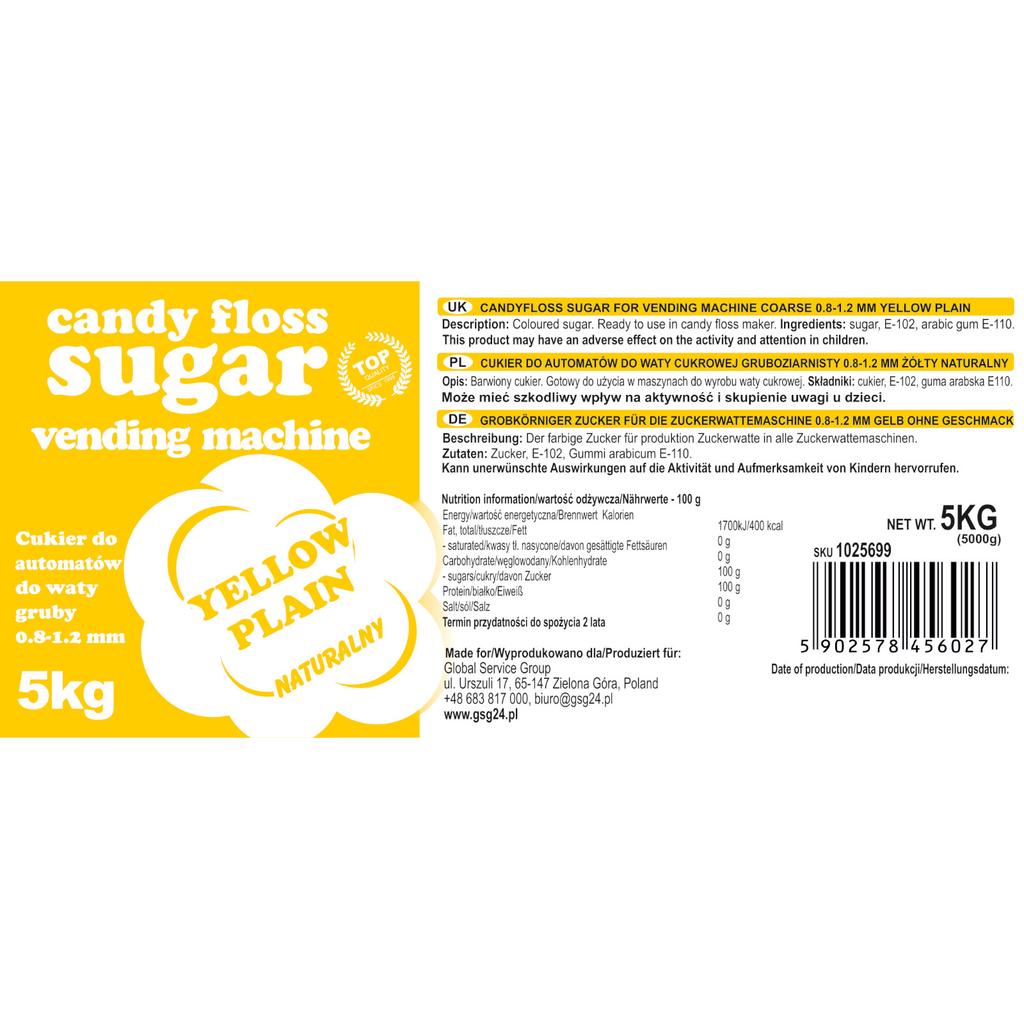 Sugar for cotton candy machine, granulation 0812mm, natural flavor YELLOW 5kg