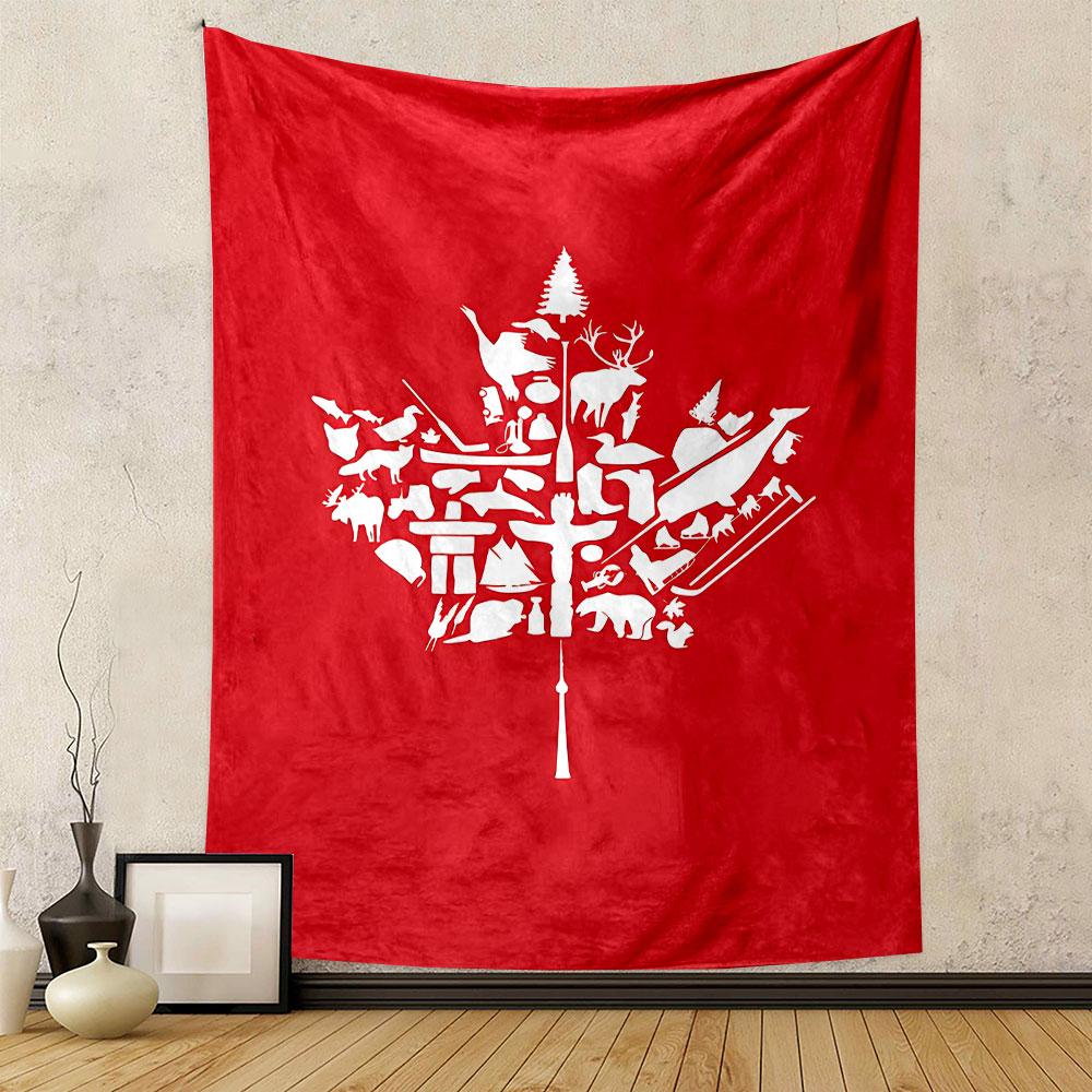 Red Maple Leaf Canada Art Tapestry Wall Hanging, Canadian Flag Poster, Patriotic Wall Decor for Bedroom Living Room Dorm