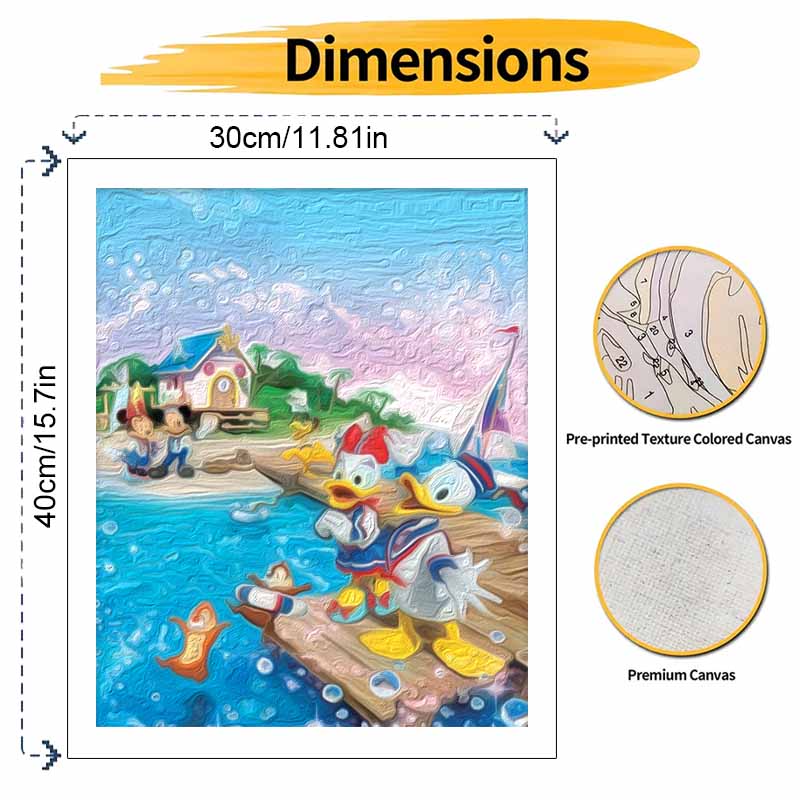 Disney Oil Painting DIY Digital Painting Mickey and Friends Summer Beach Scene HandPainted Wall Art for Living Room Entryway.