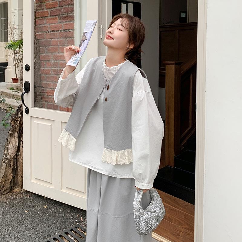 

Spring 2025 Women s Three-Piece Set: Collar Vest, Shirt Top, Midi Skirt (AG2517) M (115-125 Jin)