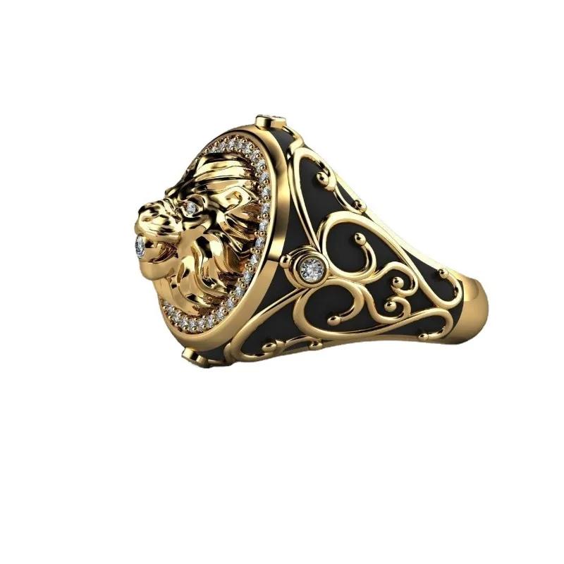 Creative Lion Head Medusa Ring for Men Inlaid with Zircon Fashion Domineering Rings Female Punk Style Zircon Gifts