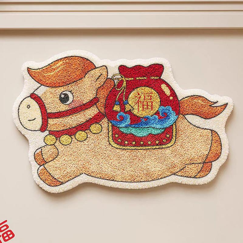 

Chinese New Year Doormat Cashmere Imitation Non-Slip Entrance Mat 2026 Year Of The Horse New Year Decor Home Bedroom Floor Mat 40x60cm