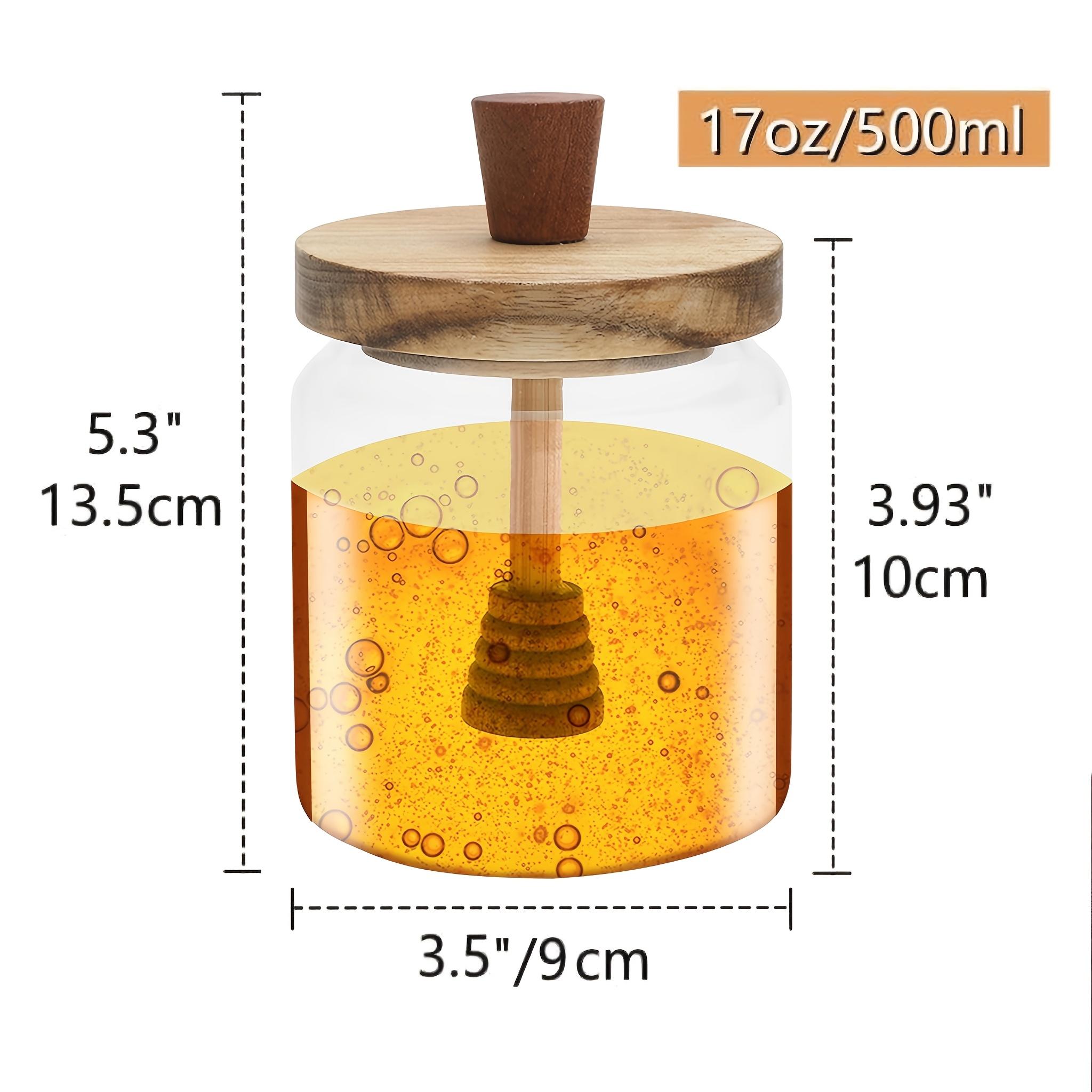 17oz glass honey jar with bamboo lid & stir stick, high borosilicate glass, practical kitchen storage. 1pc
