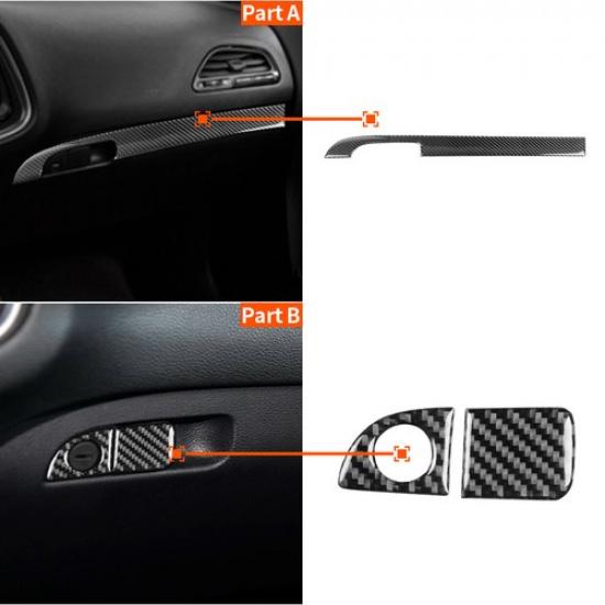 3Pcs Carbon Fiber Passenger Dashboard Cover Trim For Dodge Challenger 2015-Up