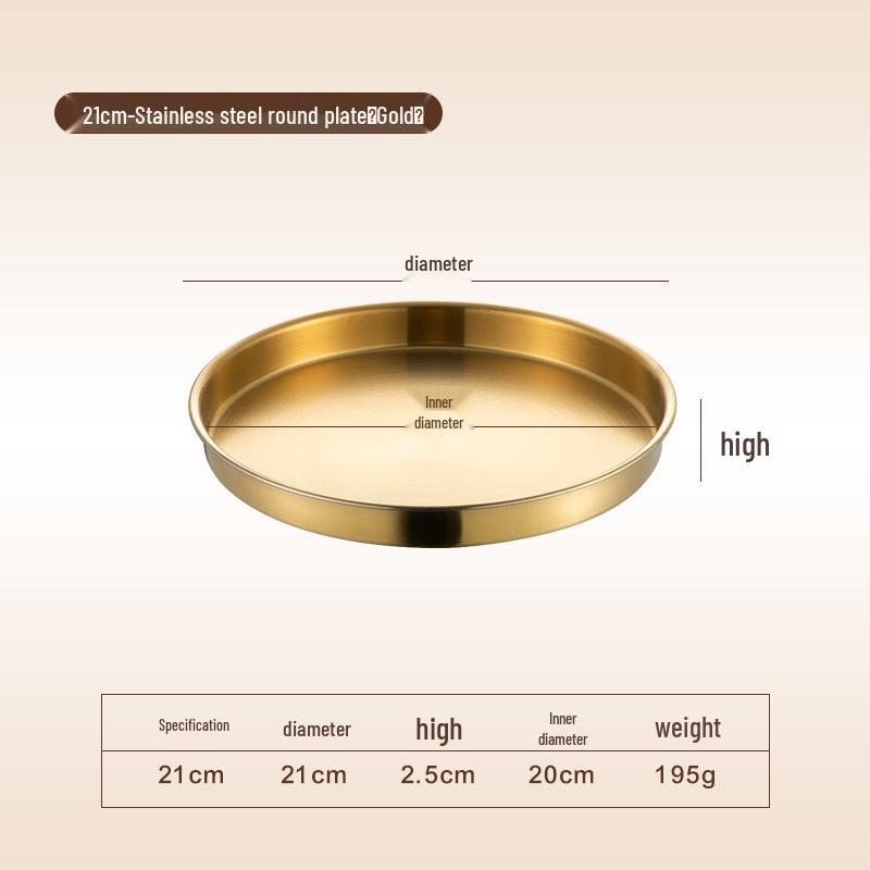 Korean Style Stainless Steel Round Golden Tray for Cold Noodles, Rice, or Steaming – Thickened Flat Bottom Plate