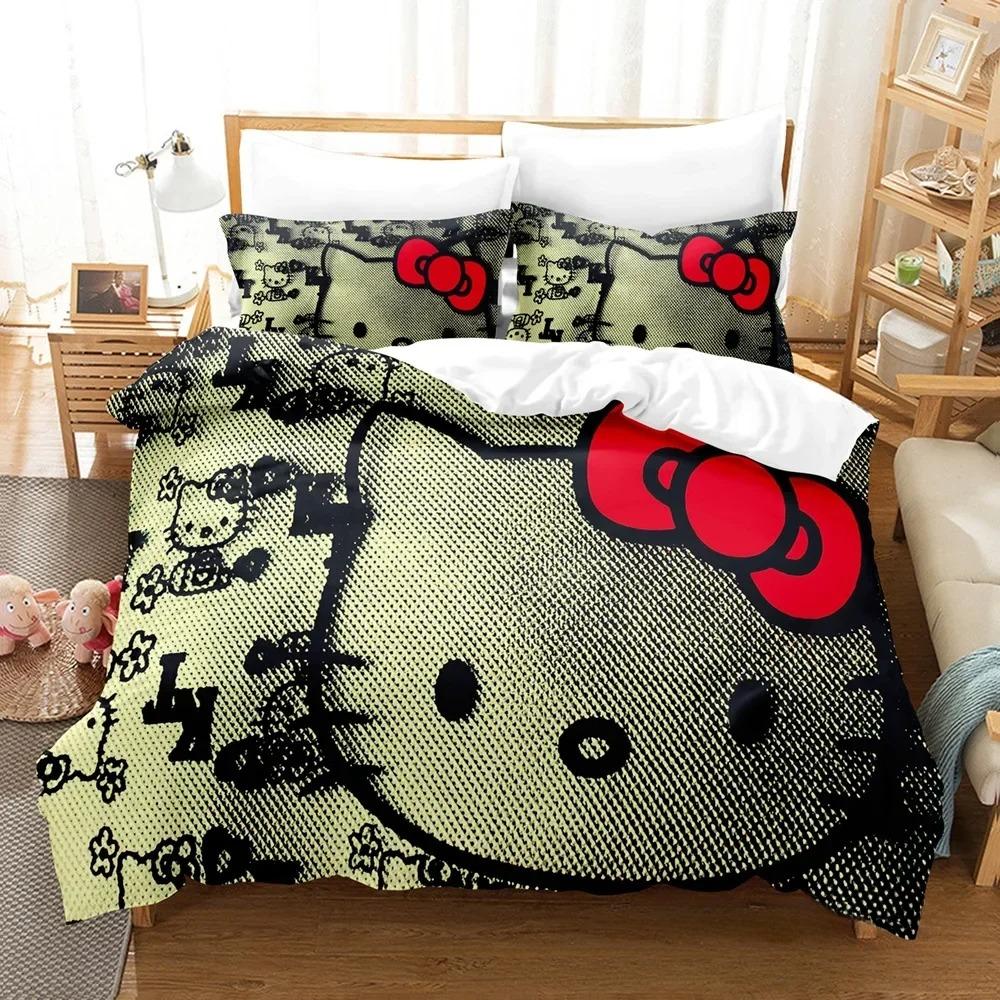 

Sanrio Kuromi HelloKitt Kawaii Cartoon 3D Digital Printing Quilt Cover Pillowcase Bedding Three-piece Set Cosplay Best Gift 70X133cm-2pcs