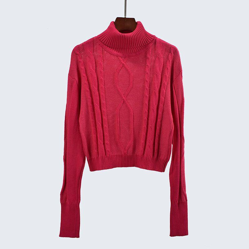 Autumn and Winter Turtleneck Short Long Sleeve Solid Knit Sweater Twist Pullover Top High Waist Bottoming Women Clothes