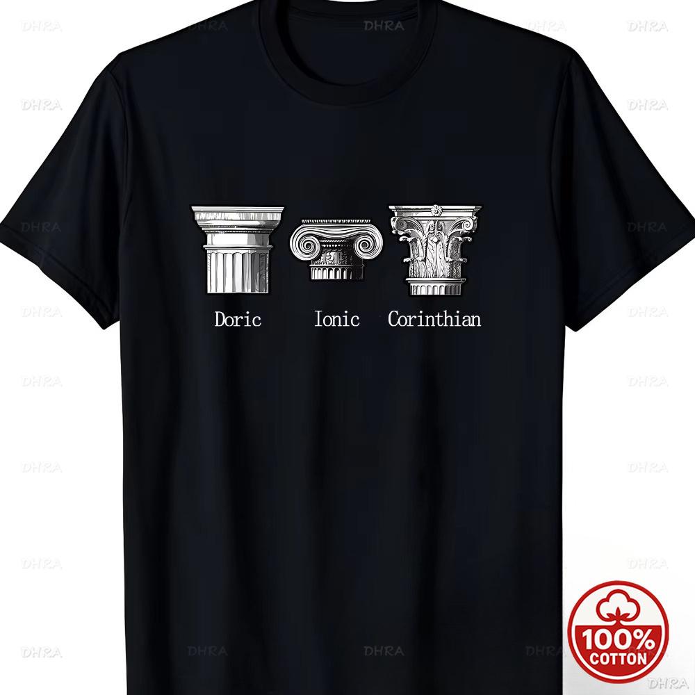 Ancient Greek Columns Doric Ionic Corinthian T Shirt Classical Architect Graphic Unisex Goth Y2k Loose Cotton Gift Short Sleeve