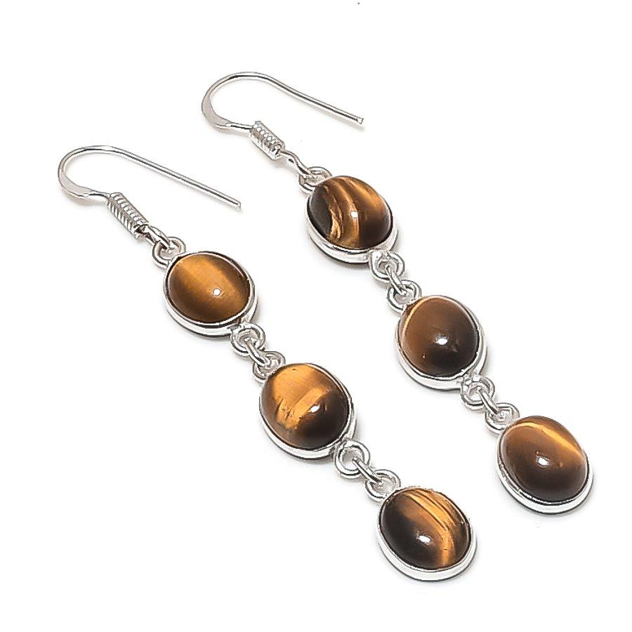 

Natural Tiger Eye Gemstone Handmade 925 Sterling Silver Earring 2.60 n4z47