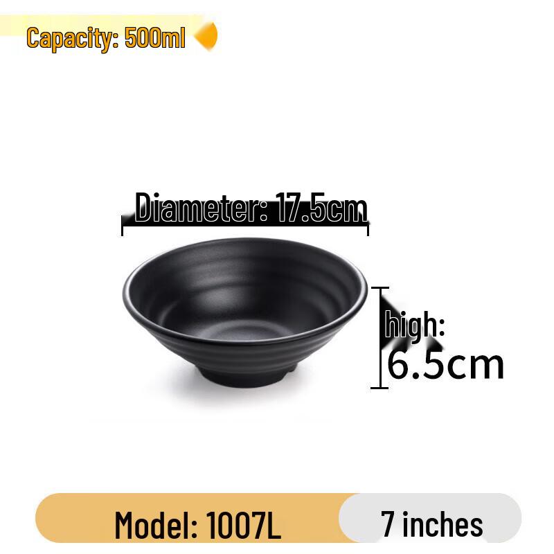 A5 Melamine Black 7-inch Noodle & Ramen Bowl (10-Pack)