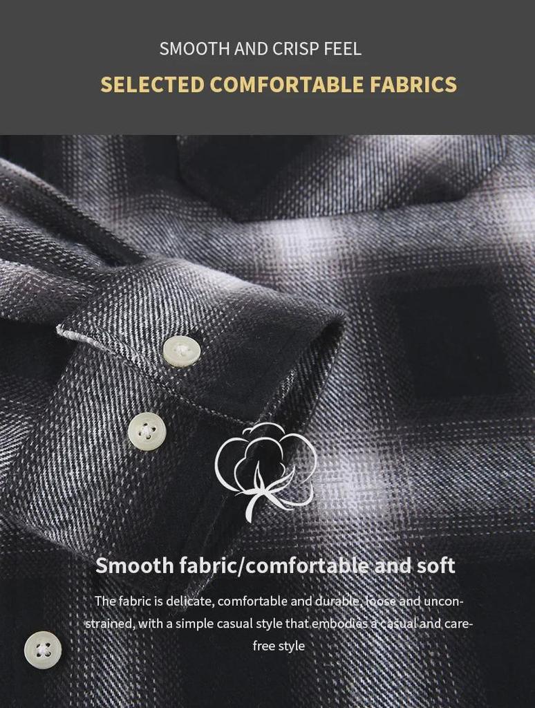 2024 Wiosna Męska Koszula Kraciasta Flanelowa Z Kapturem - Długi Rękaw, Wysokiej Jakości