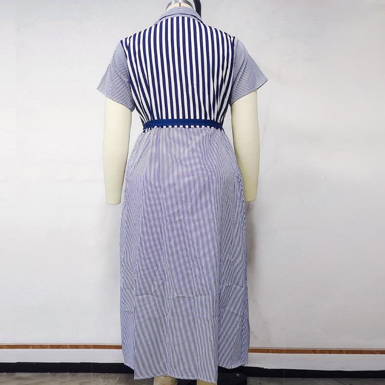 Plus Size Women Summer Striped Short Sleeve Tie Shirt Dress XL 2XL 3XL 4XL
