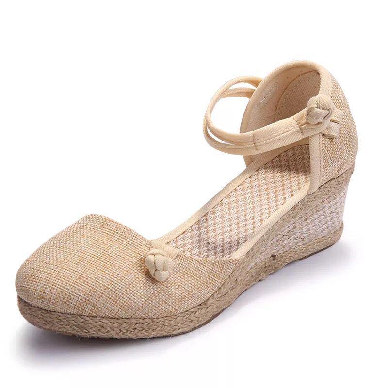 2025 Korean Style Women's Wedge Heel Espadrille Sandals: Casual, Comfortable with Buckle & Pointed Toe Design.