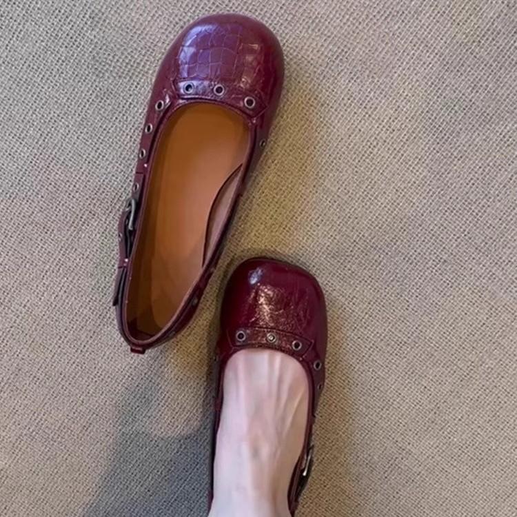 Soft leather version~ niche design belt buckle one pedal soft sole single shoes women's 2025 spring new square head grandma shoes