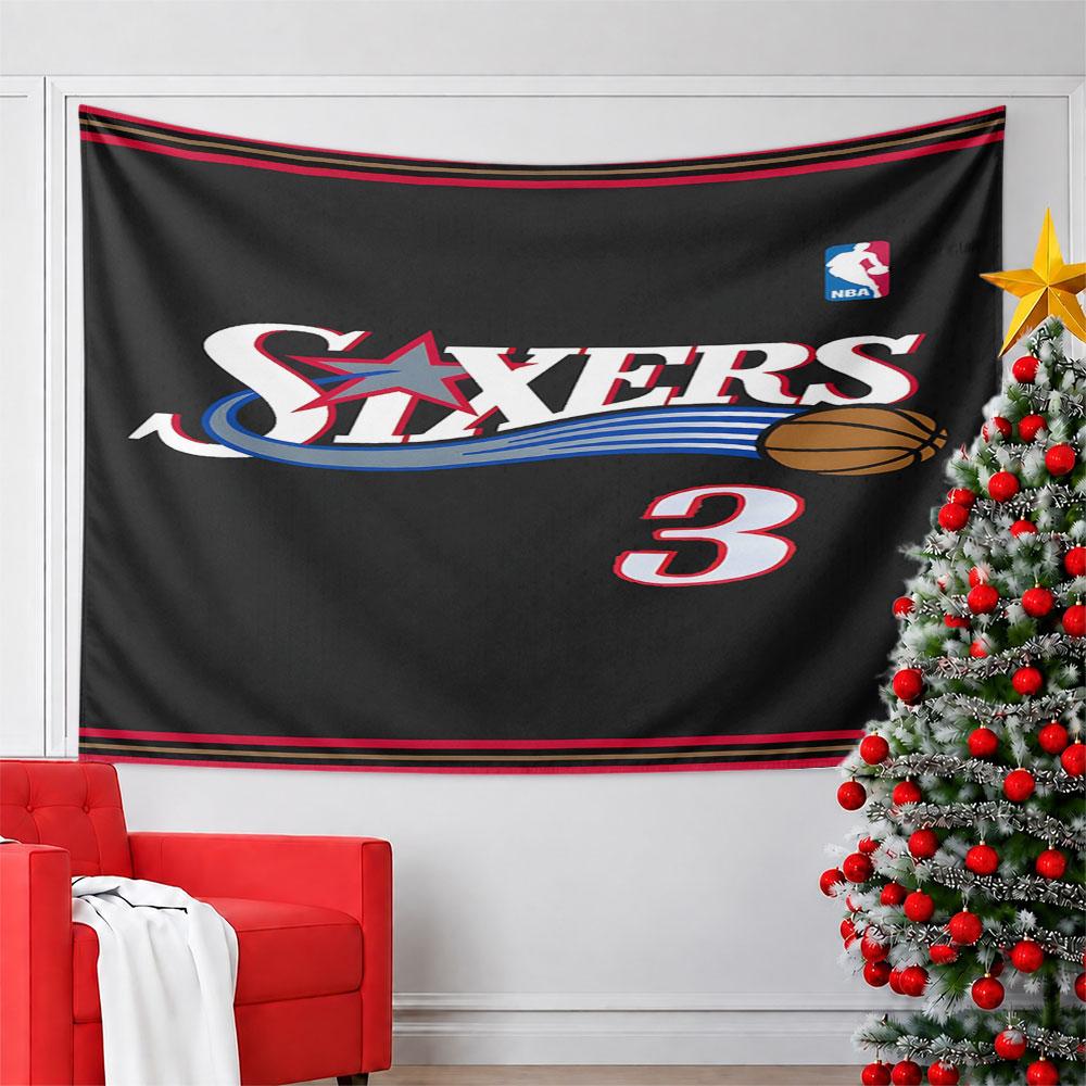 "Sixers Logo with Basketball Design" Pattern Wall Hanging Tapestry Decorative Tapestry Home Decor for Bedroom and Living Room