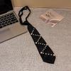 Pre Tied Black Fashion Neckties With Faux Pearl Rhinestone Decor Perfect For Party Wedding Daily Wear Special Events