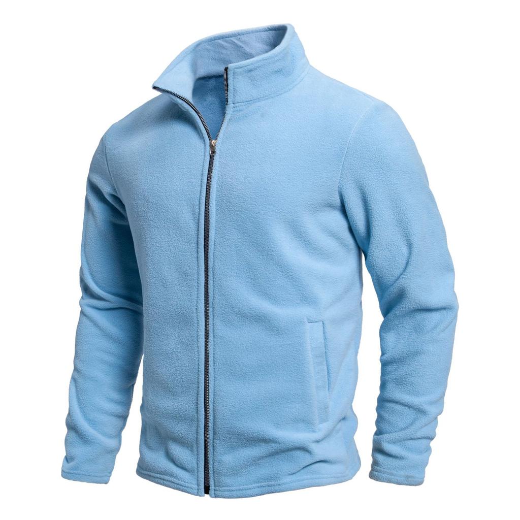 Men's Spring and Autumn Solid Color Fleece Warm Top, Comfortable Zippered Cardigan for Men's Outdoor Leisure