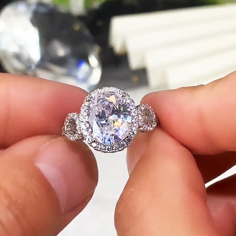New AAA White Cubic Zirconia Engagement Rings for Women Dazzling High-quality Silver Plated Trendy Wedding Band Eternity Ring