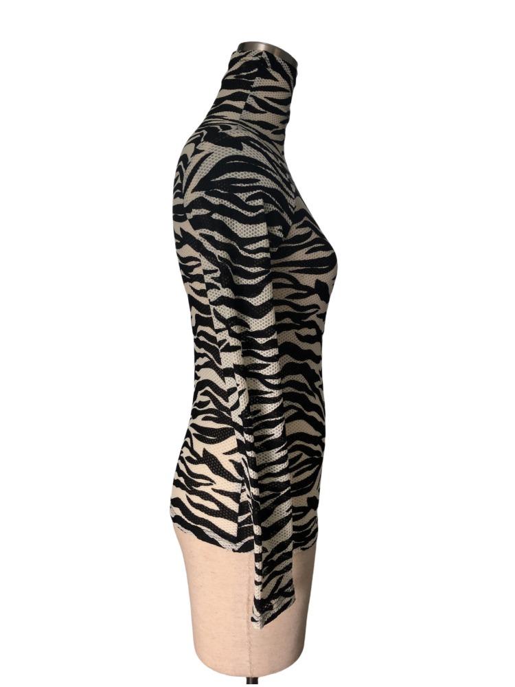 Women's Zebra Print High Neck Mesh Slim T-Shirt Tops for Women Versatile Closet Essential Fashion Items Shirt