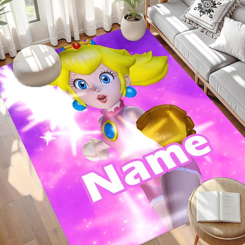 Custom Name Personalized Princess Peach Toadstool Print Carpet, Versatile Home Decor Rug, for Playroom, Apartment, Balcony, Entryway, Hallway Gift