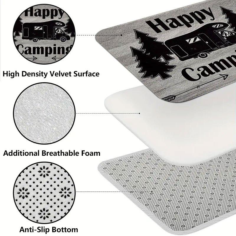 VIKAMA Happy Camping RV Doormat Camper Van Pine Tree Non Slip Absorbent Floor Mat Camper Trailer Outdoor Entryway Home Decor Mat
