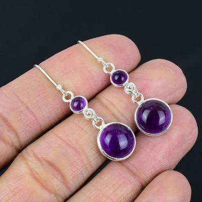 Natürliche Amethyst Edelstein Ohrringe, 925 Sterling Silber, Lila Edelstein Schmuck, handgefertigte Ohrhänger Schmuck Geschenk zum Valentinstag