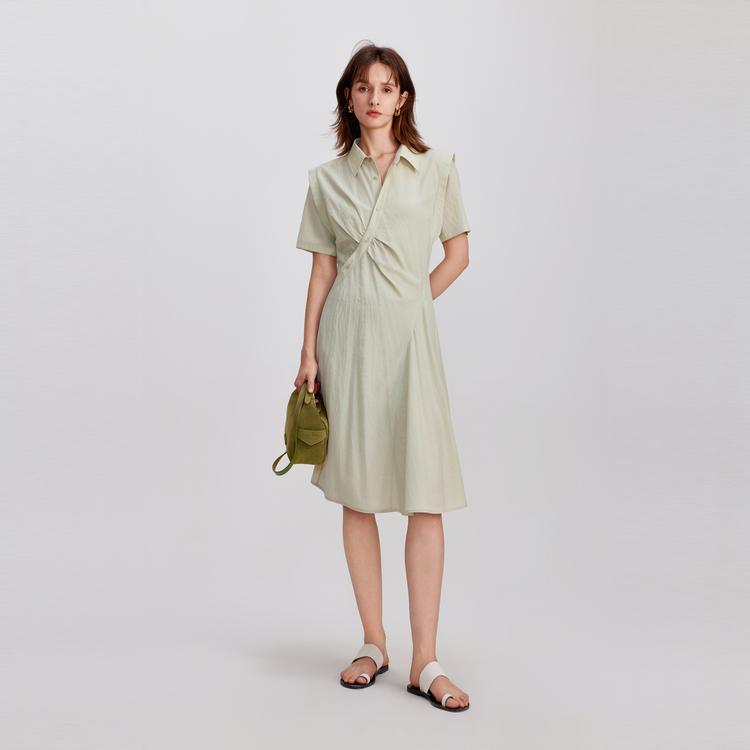 Elle Elegant Solid Color Irregular Mid-Length Slim Fit Short Sleeve Dress Women dress Light-Green EA47868