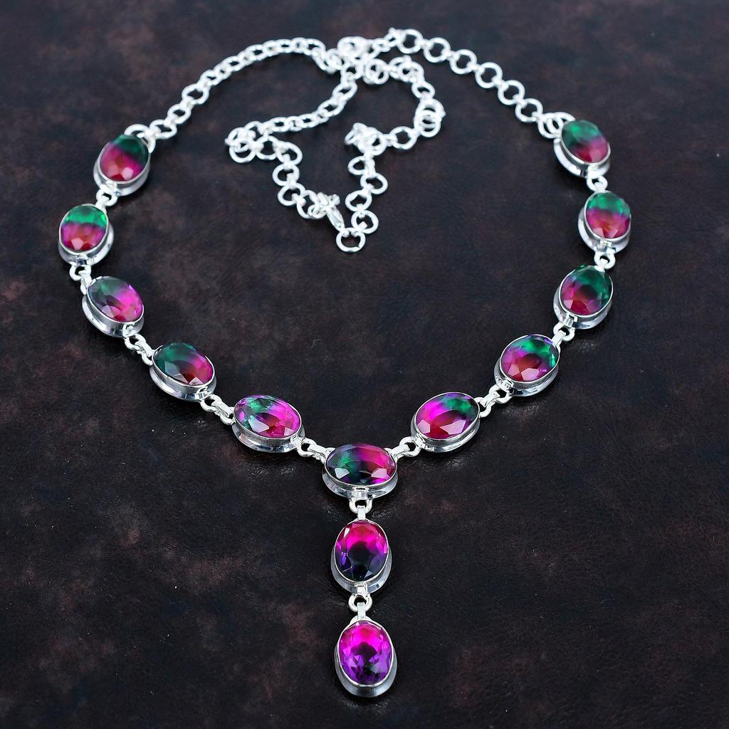 Faceted Multi Tourmaline Necklace 925 Sterling Silver Necklace Top Quality Gemstone Jewelry Adjustable Chain Handmade Necklace Gifts for Mom