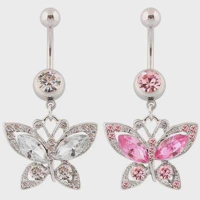 Butterfly Hypoallergenic Stainless Steel Belly Button Ring with Curved Rod
