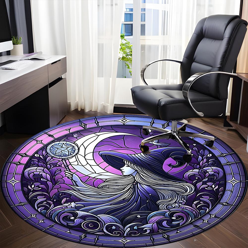 1PC Moon Witch Office Round Area Rug, Indoor Mat Suitable ForOffice, Under Office Chairs Bedroom Living Room Home Decor, Room Deco, D144