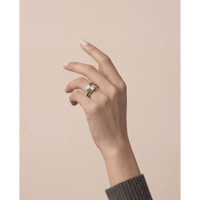 Ring - LUXENTER - Juini - 18 Carat Yellow Gold Plated - Emerald Cubic Zirconia - Width 16.5 Mm