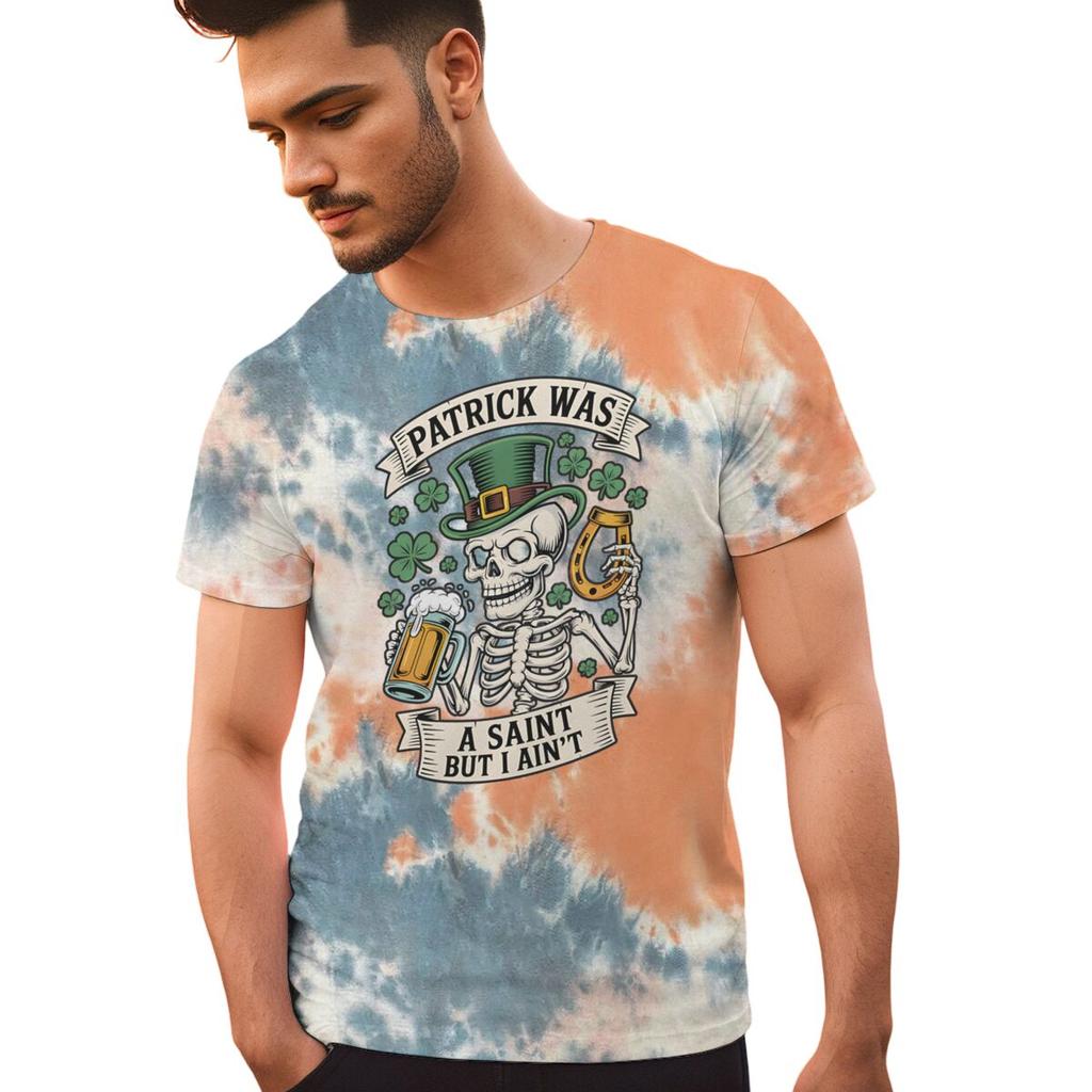 Unisexs St Patricks Day Shirt Patrick Was A Saint I Aint Print TShirt Irish Day Shirt Funny Skeleton Shamrock Leaves Graphic Tee
