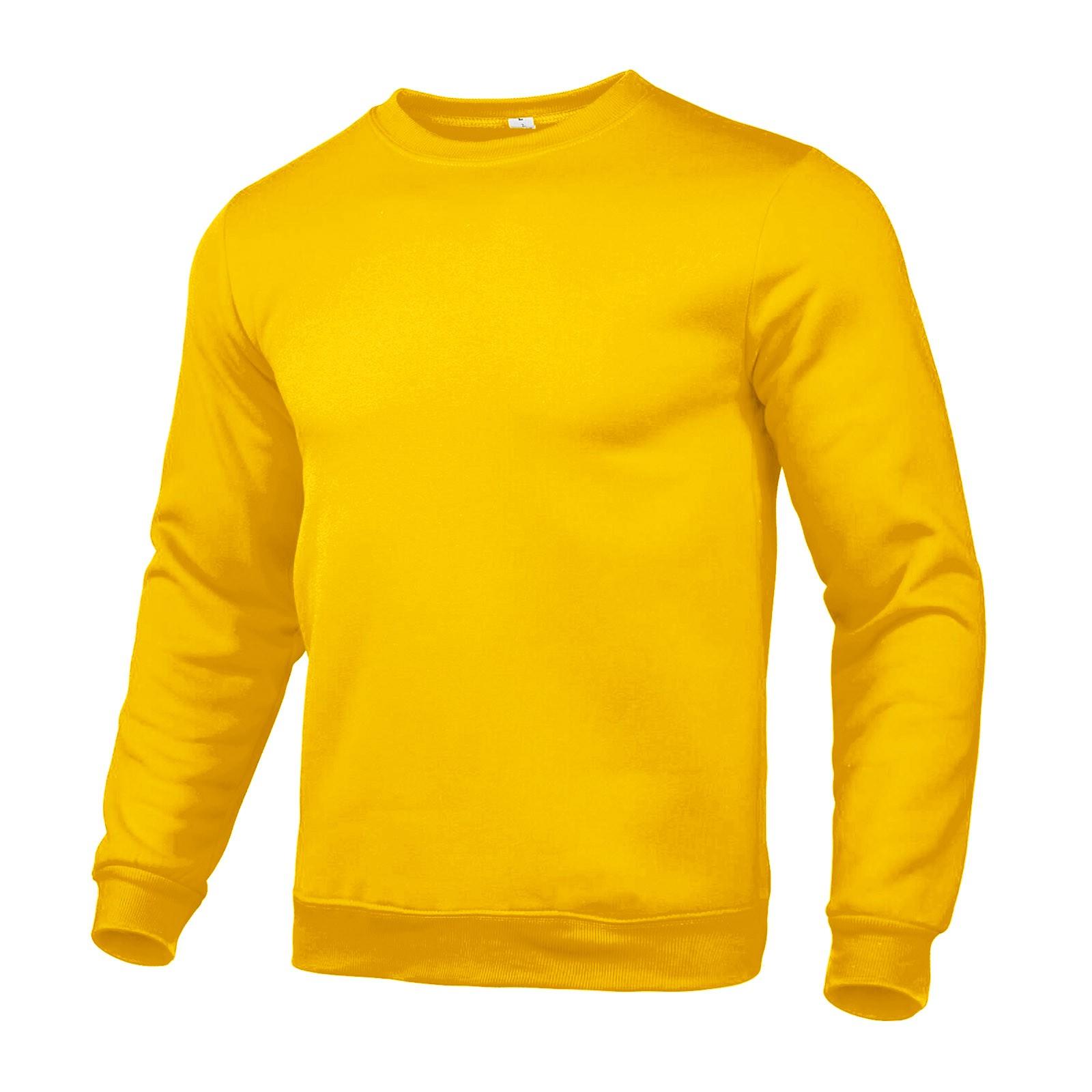 Hong Rose Heren trui met ronde hals, losse, casual jeugdhoodie in basiskleur XL geel