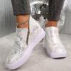 Fashion Autumn New Round Toe Side Zipper Platform Non-slip Wear-resistant Flats Inside Heightening Single Shoes