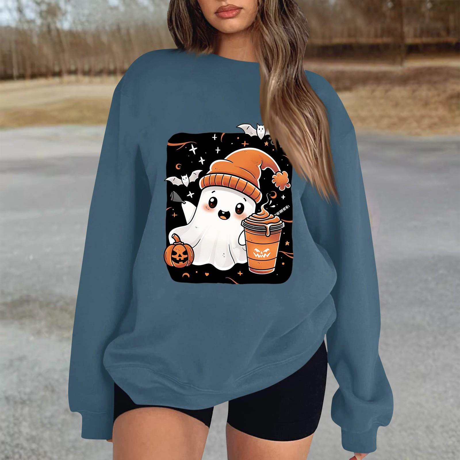 

Женский повседневный модный трикотажный спортивный топ с длинными рукавами, свободный крой, Хэллоуин XL