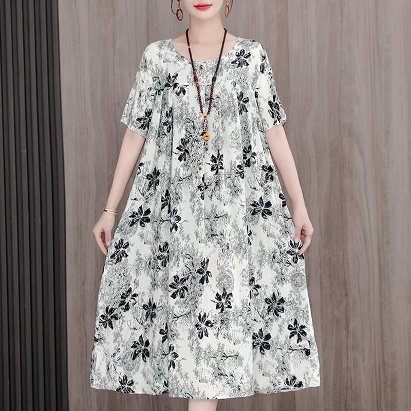 Letné oversize šaty Elegantné dámske dlhé šaty s krátkym rukávom Plus veľkosti