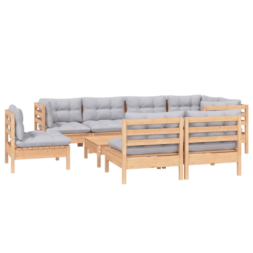 Vidaxl 9-Cz. Garden Lounge Set, Grey Cushions, Pine